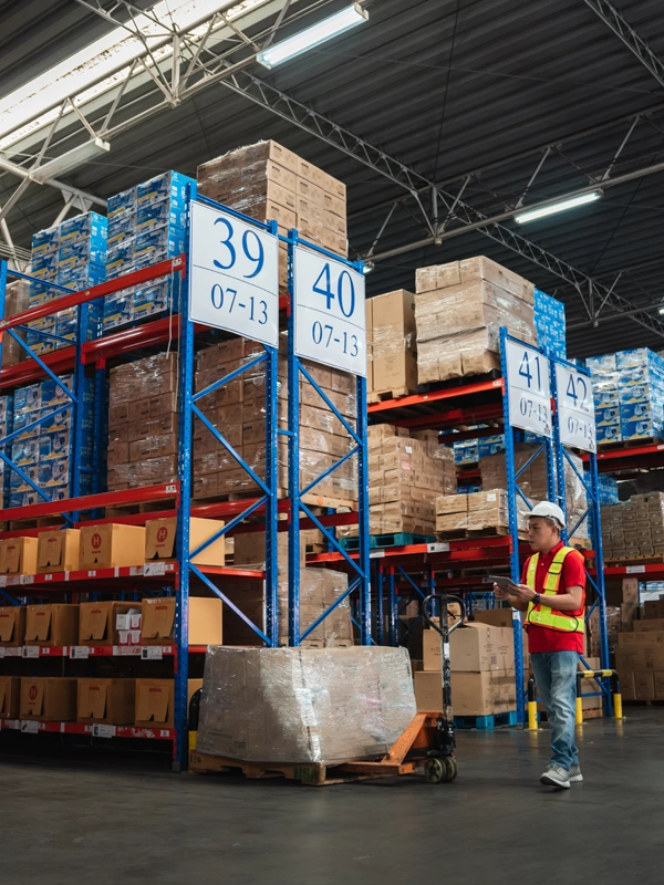 trabajador en un almacén industrial